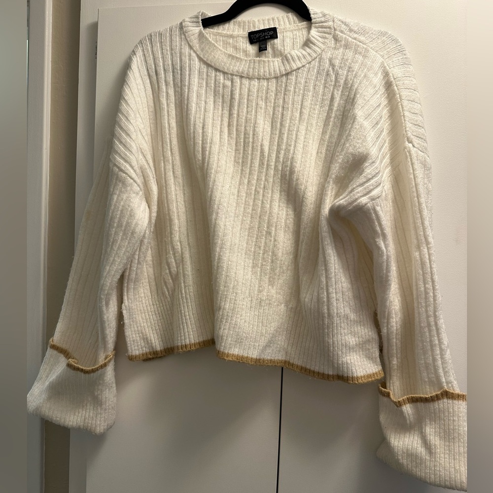Topshop Cream Sweater with Tan Trim